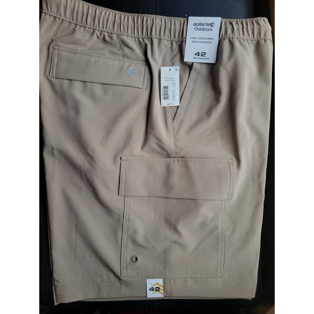 New Solaris Shorts Mens Sz 42 Dk Stone Poly Blend Elastic DrawstrWaist 8" Inseam